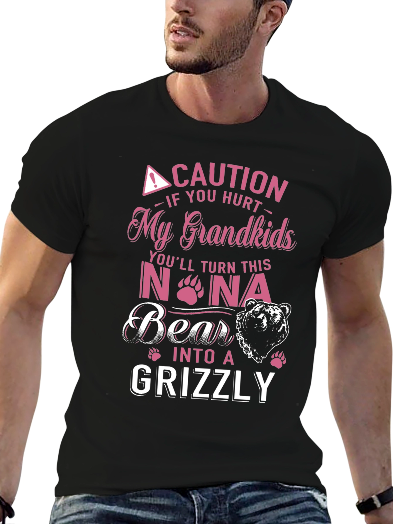 Caution Hurt My Grandkids Nona Bear Grizzly T-Shirt