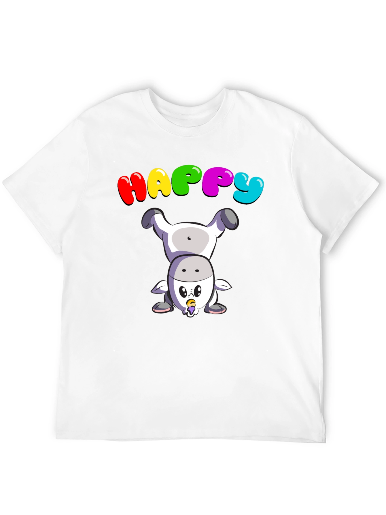 Happy Upside Down Cow Black T-Shirt