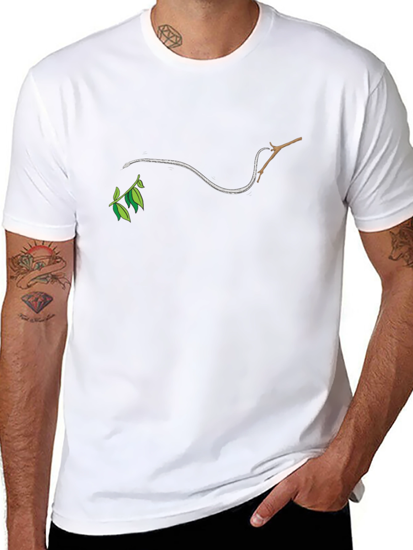 Minimalist Branch & Leaf Graphic T-Shirt