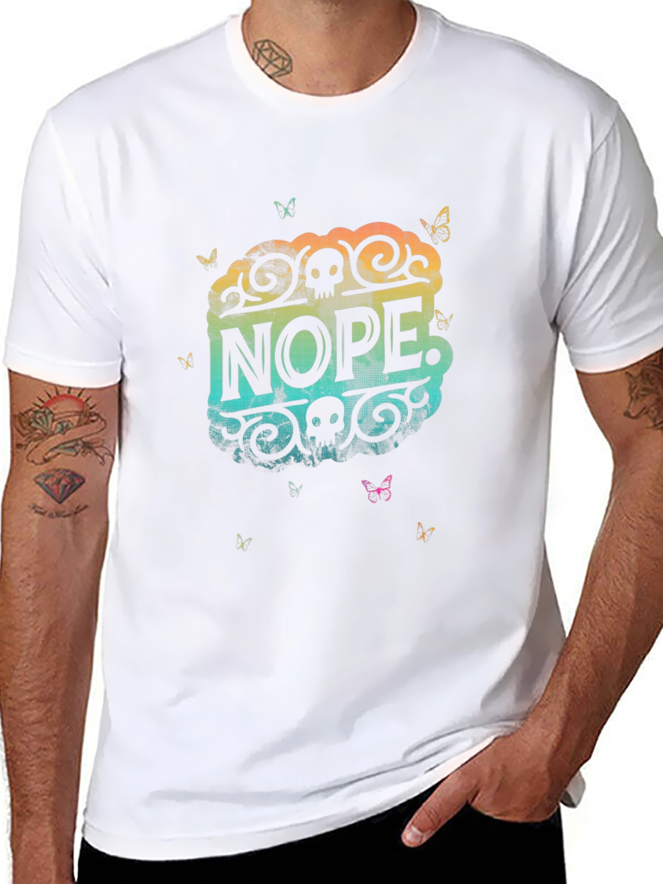 Nope. Skull Butterfly Graphic Black T-Shirt