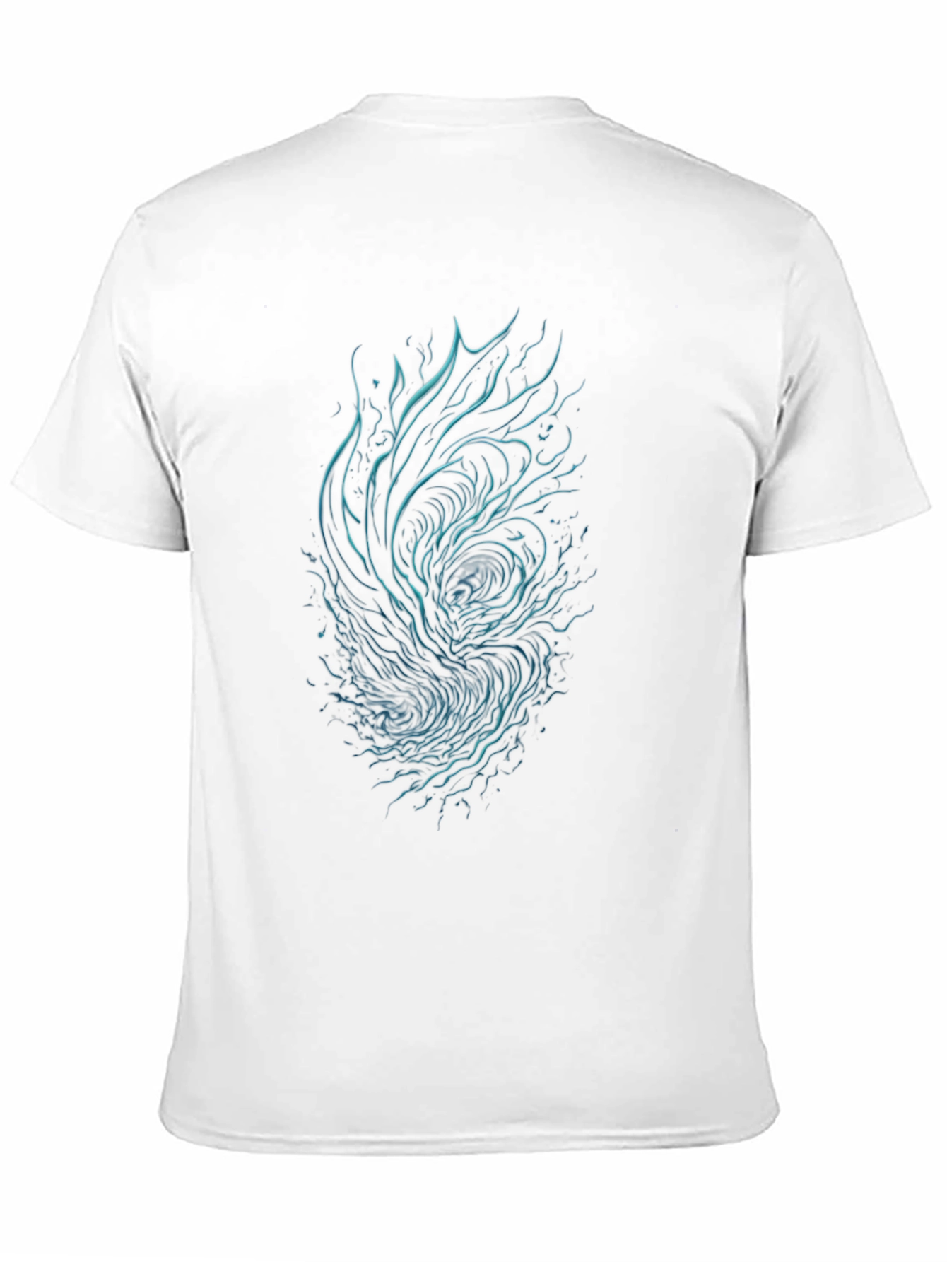 Abstract Teal Vortex Graphic Black T-Shirt