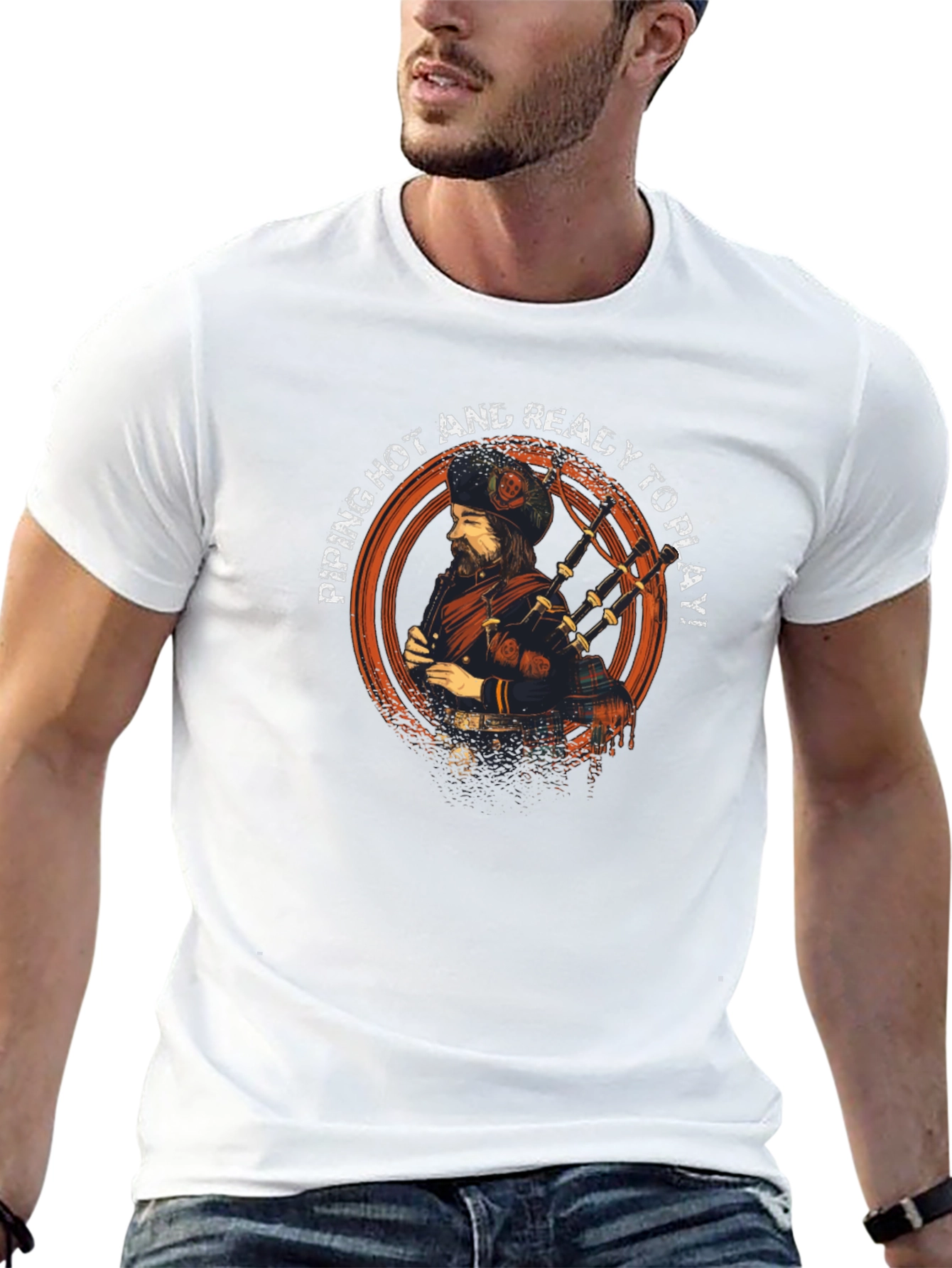 Piping Hot Bagpipe Player Graphic T-Shirt