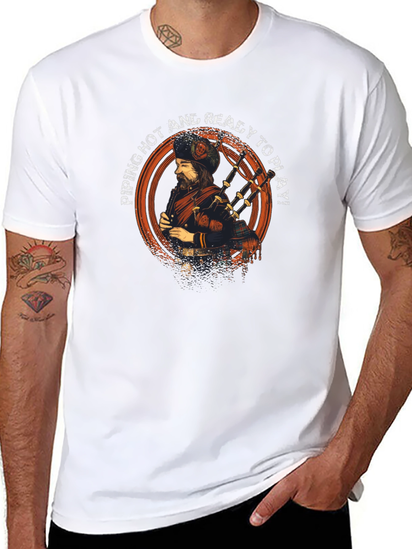 Piping Hot Bagpipe Player Graphic T-Shirt