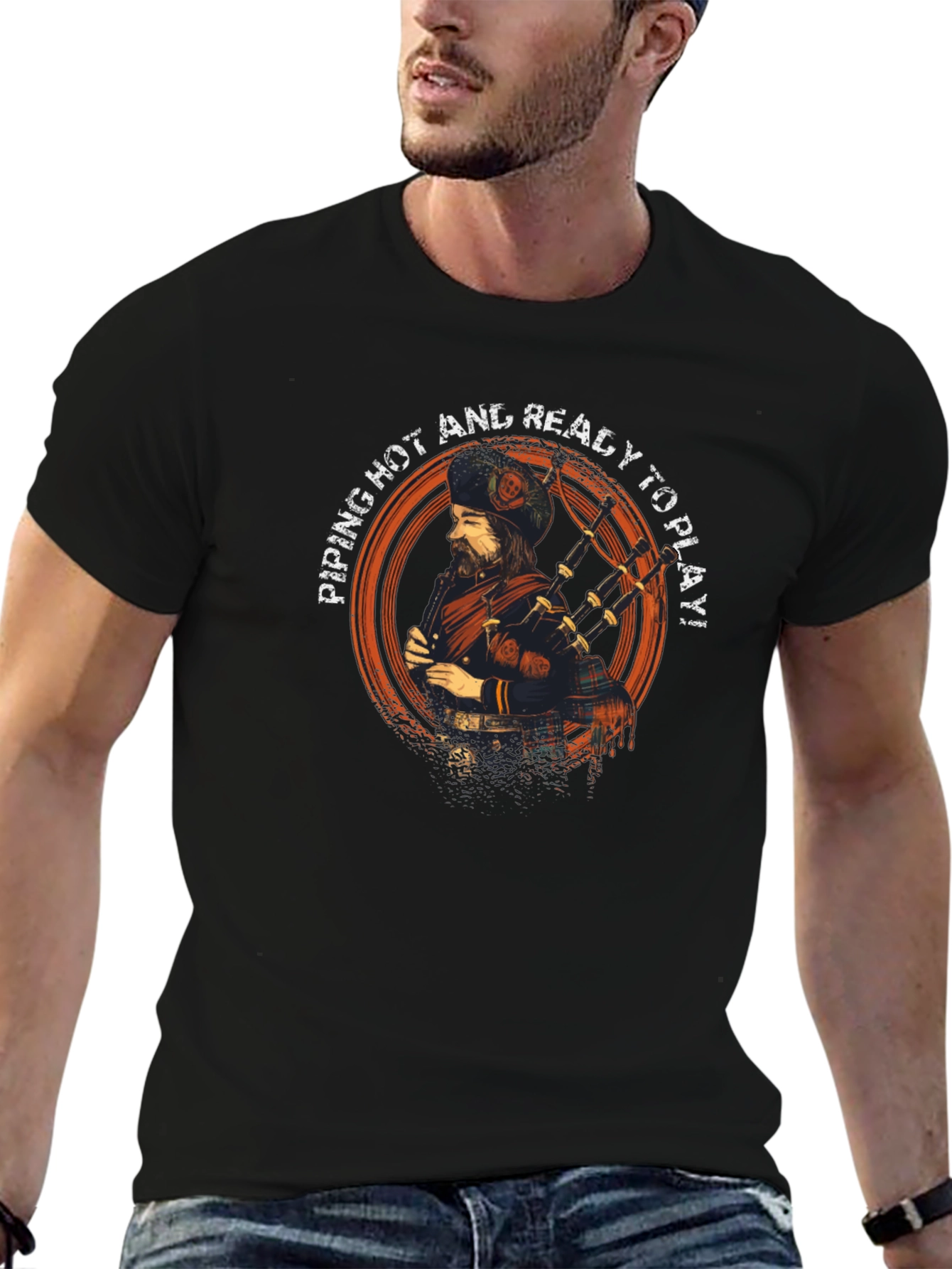 Piping Hot Bagpipe Player Graphic T-Shirt
