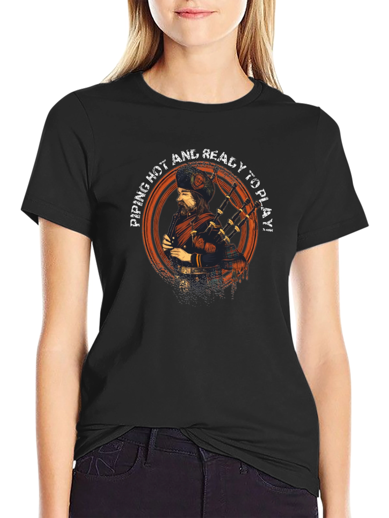 Piping Hot Bagpipe Player Graphic T-Shirt