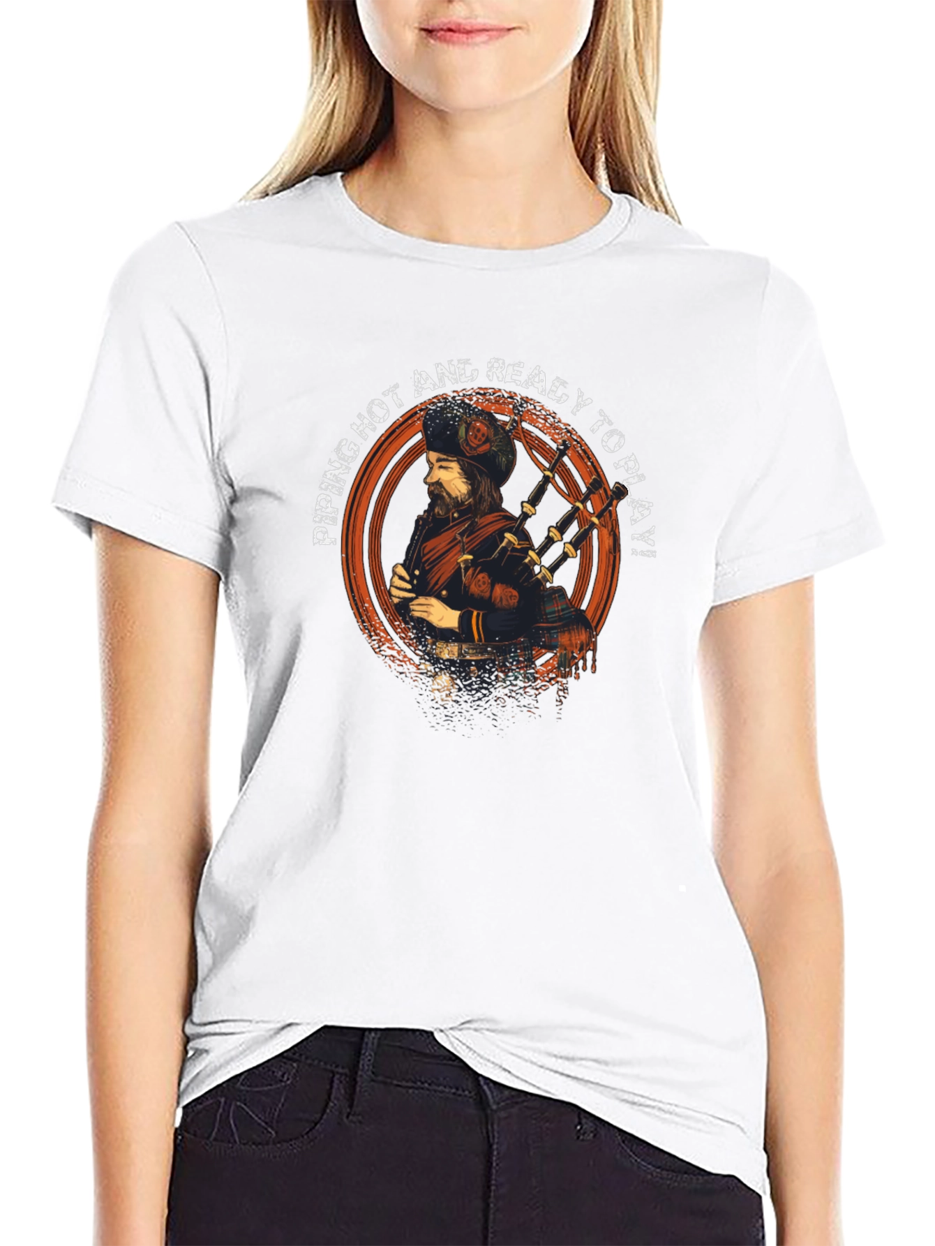 Piping Hot Bagpipe Player Graphic T-Shirt