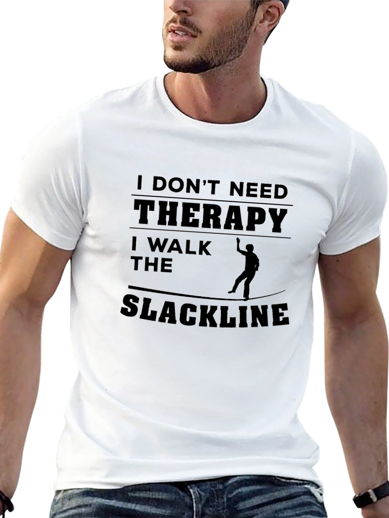 Slackline Therapy T-Shirt - Funny Black Graphic Tee