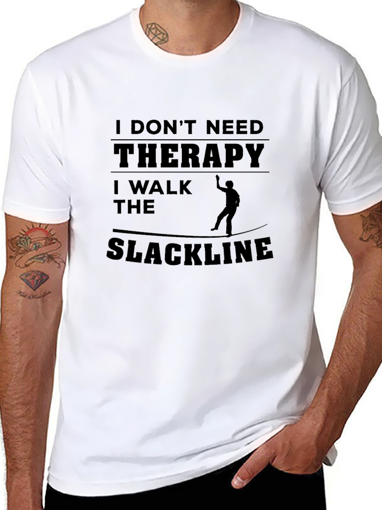 Slackline Therapy T-Shirt - Funny Black Graphic Tee