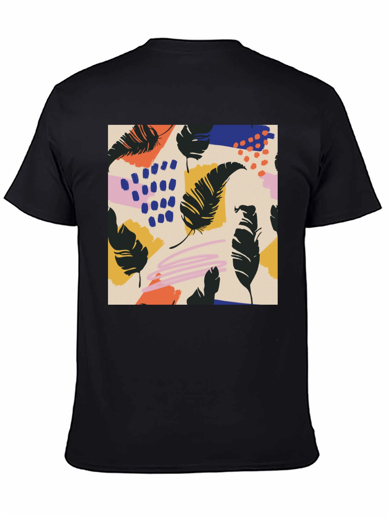Modern Feather Graphic Black T-Shirt