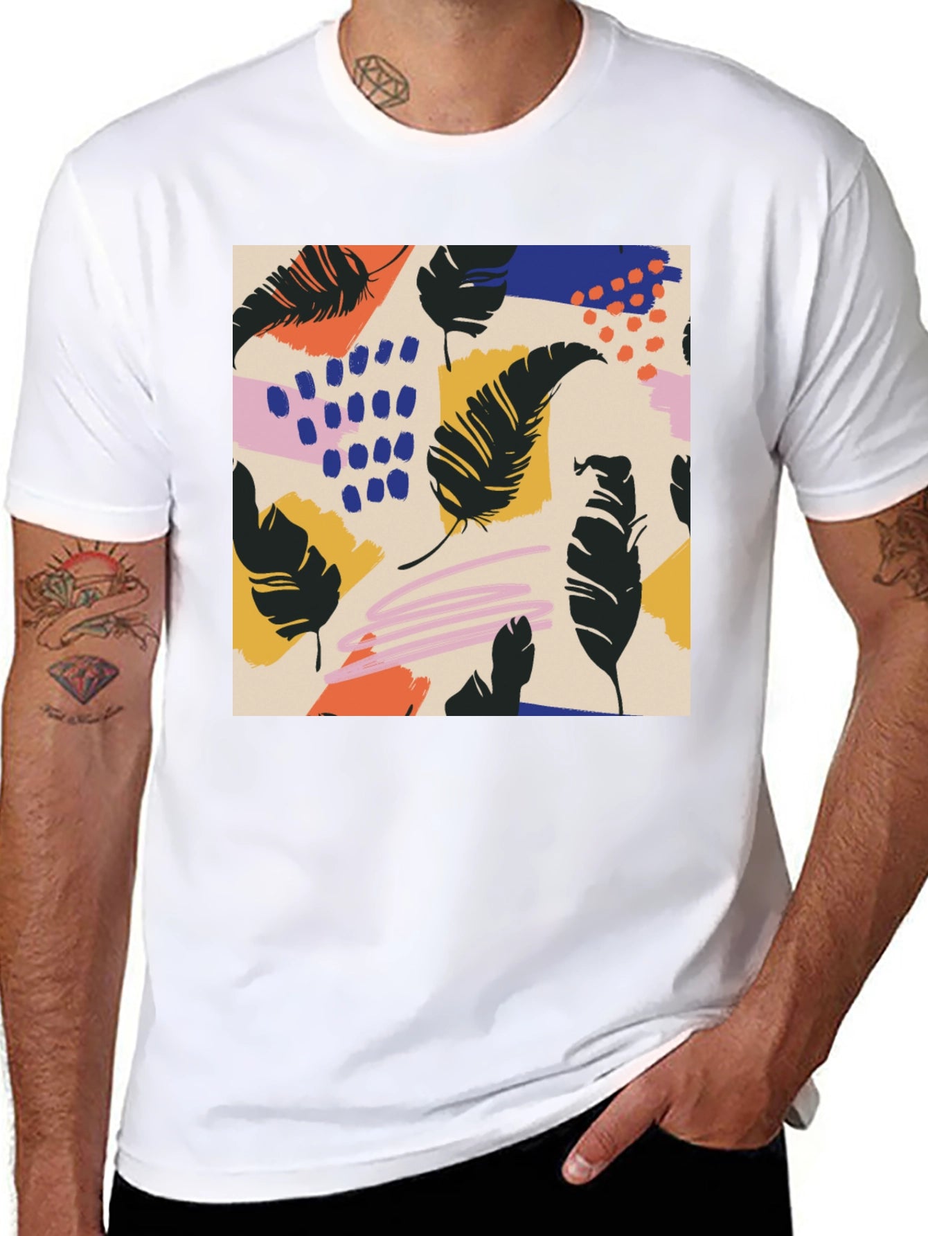 Modern Feather Graphic Black T-Shirt