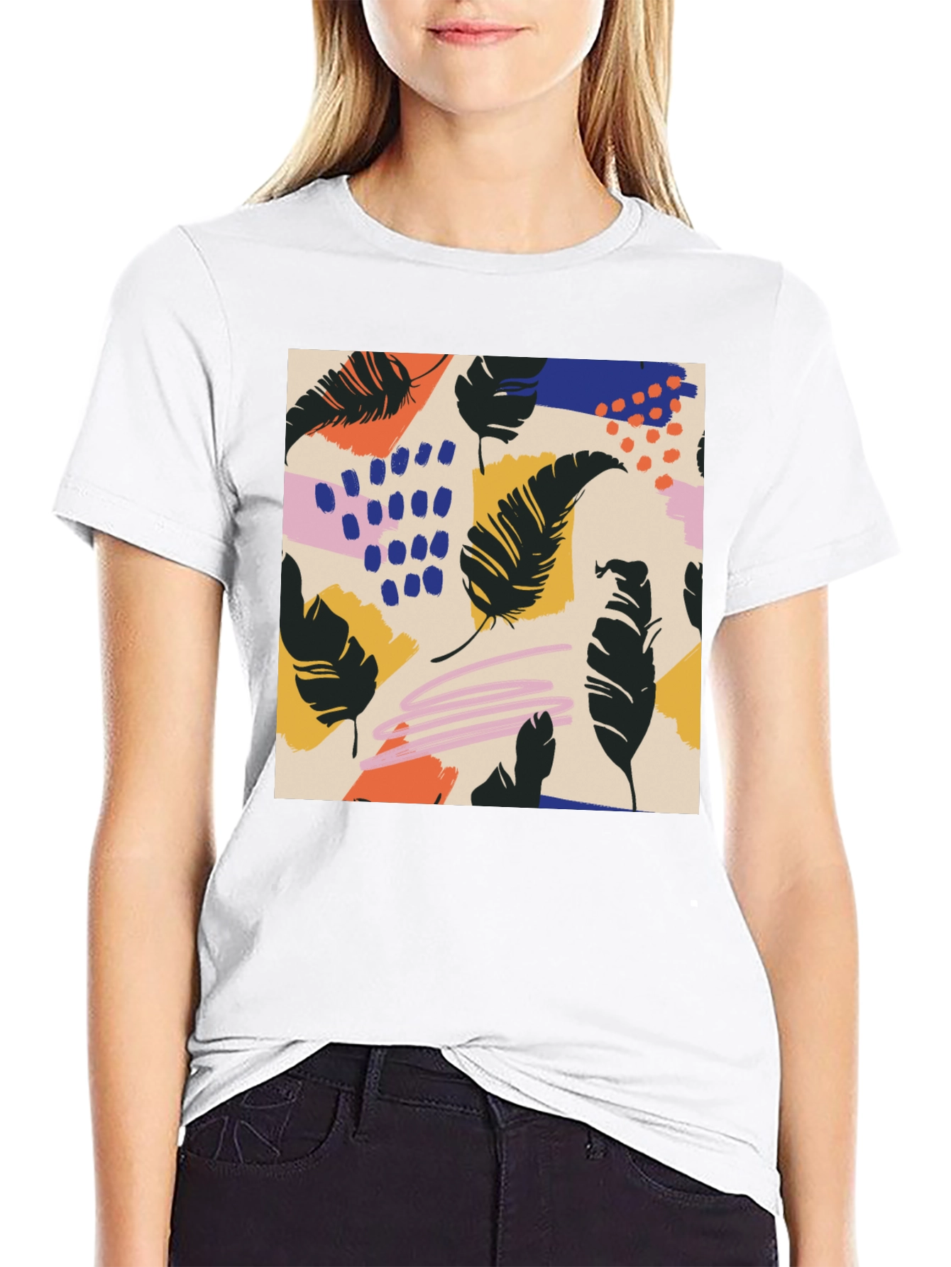 Modern Feather Graphic Black T-Shirt