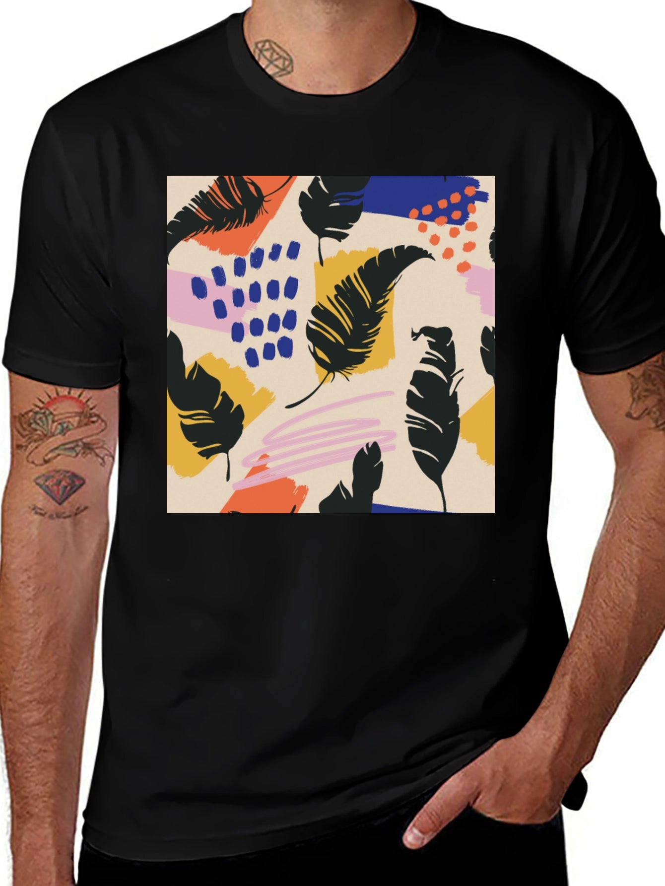 Modern Feather Graphic Black T-Shirt