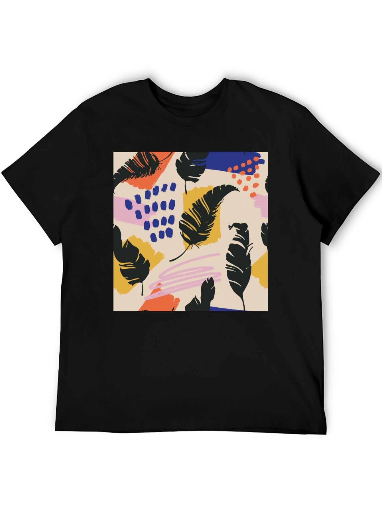 Modern Feather Graphic Black T-Shirt