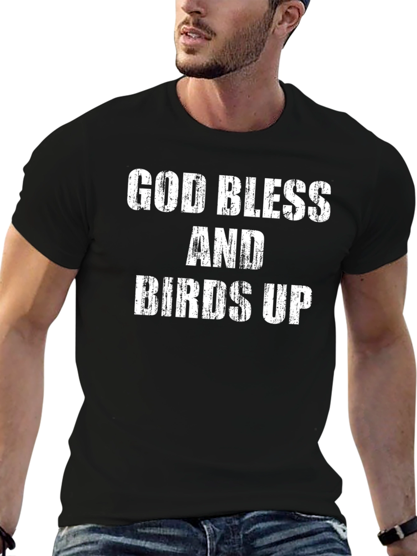 God Bless and Birds Up Black Graphic Tee