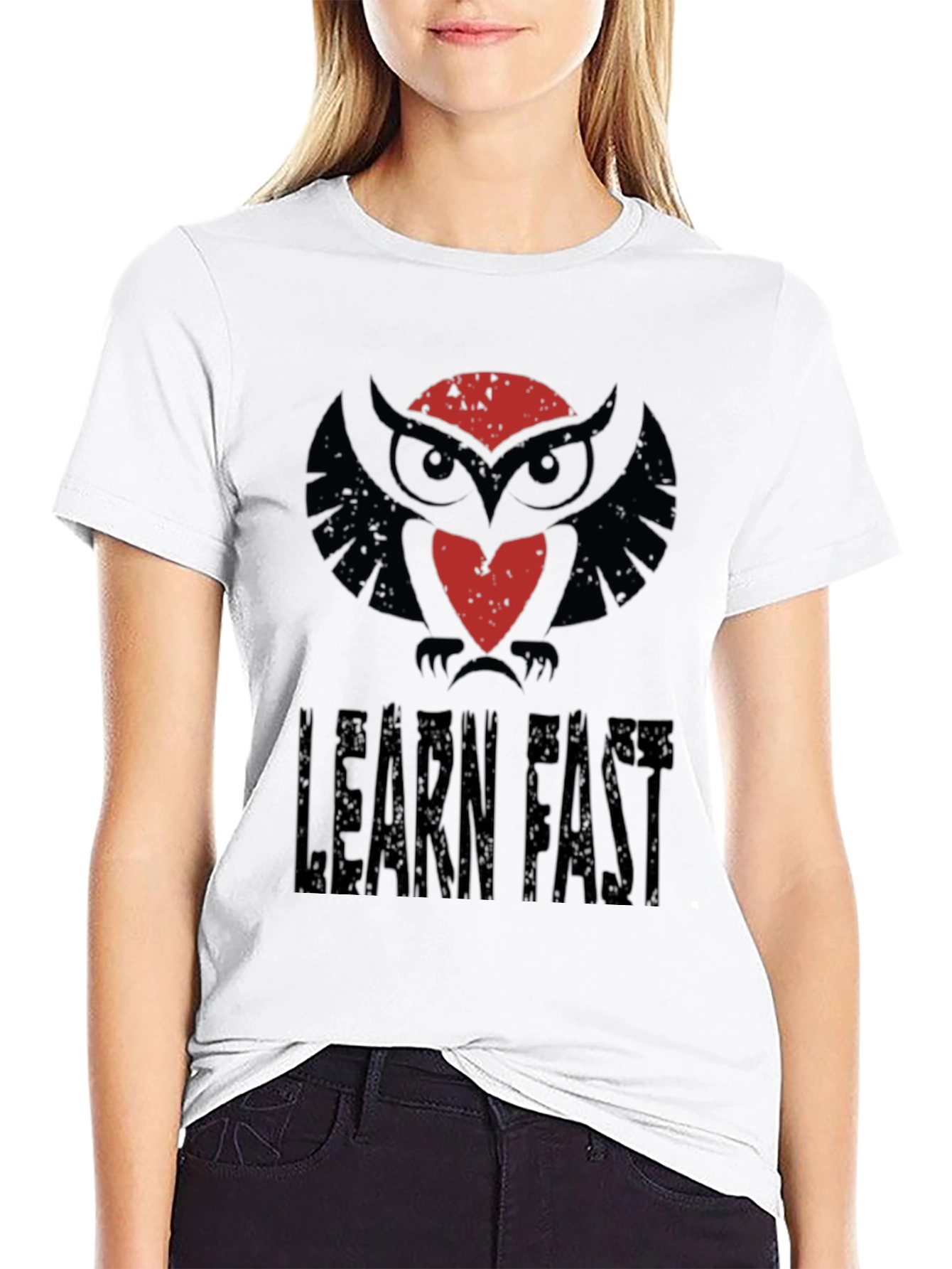 Learn Fast Owl Graphic Tee - Black Cotton T-Shirt