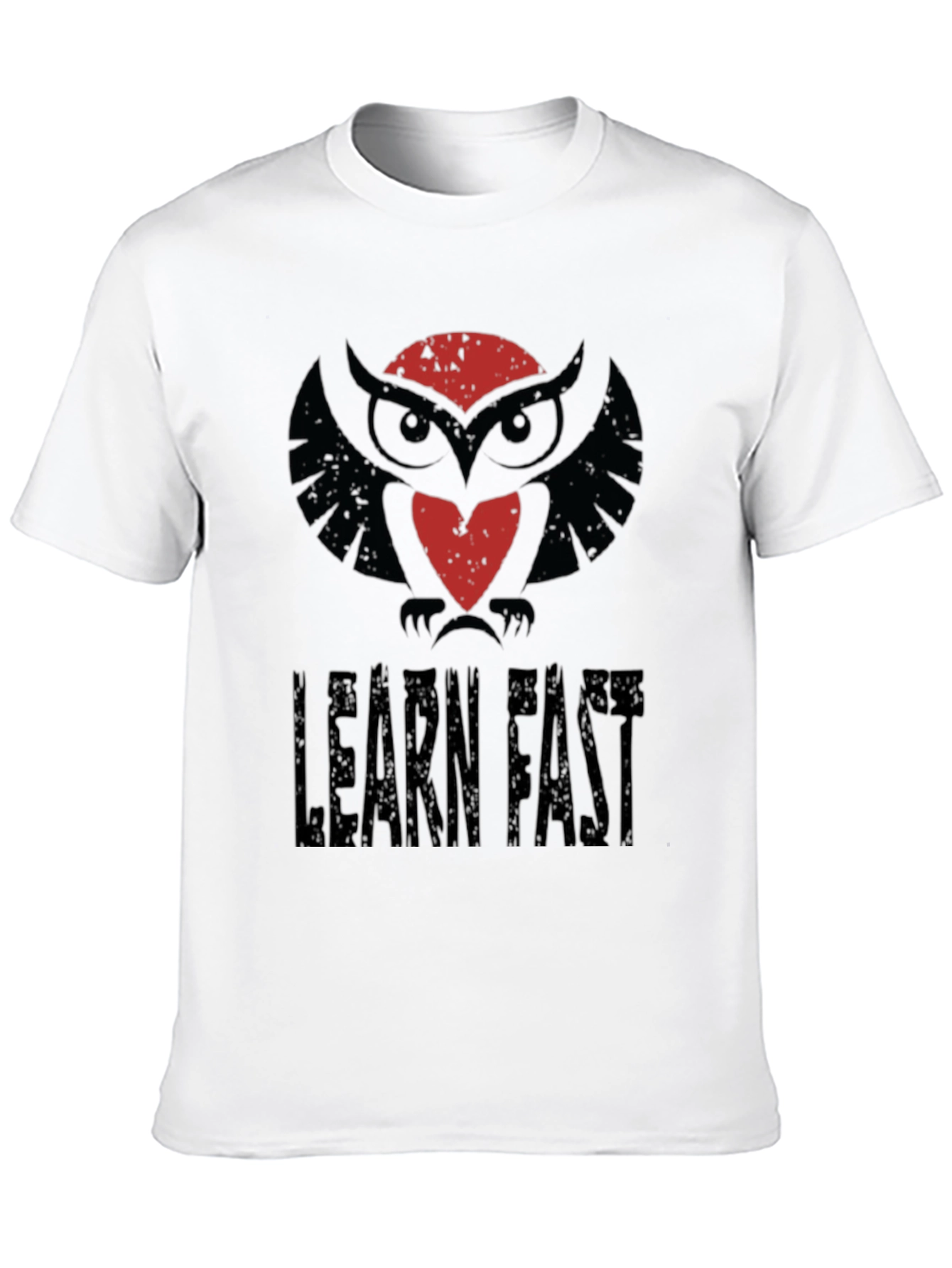 Learn Fast Owl Graphic Tee - Black Cotton T-Shirt