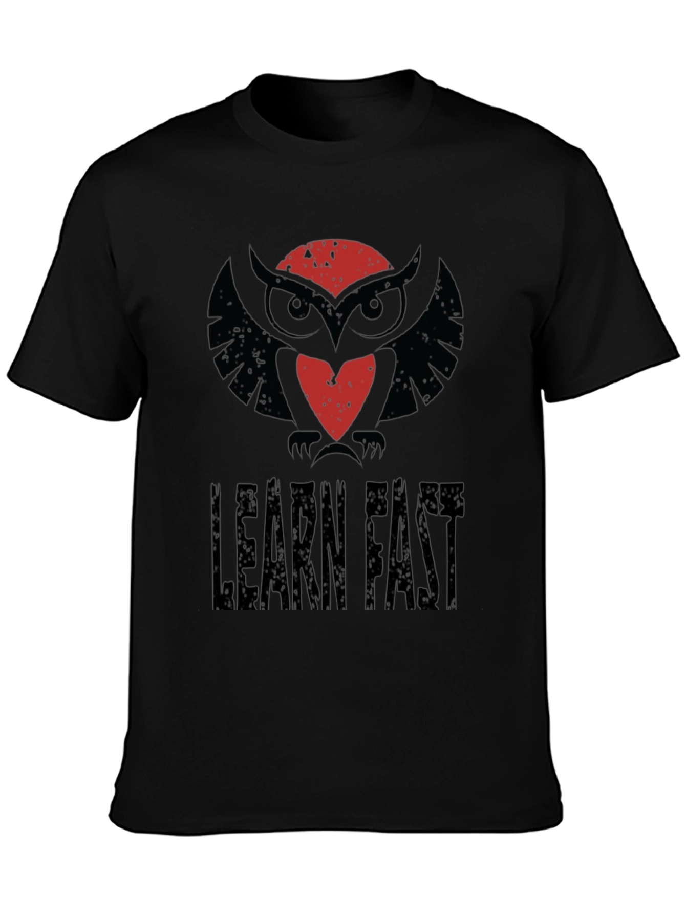 Learn Fast Owl Graphic Tee - Black Cotton T-Shirt