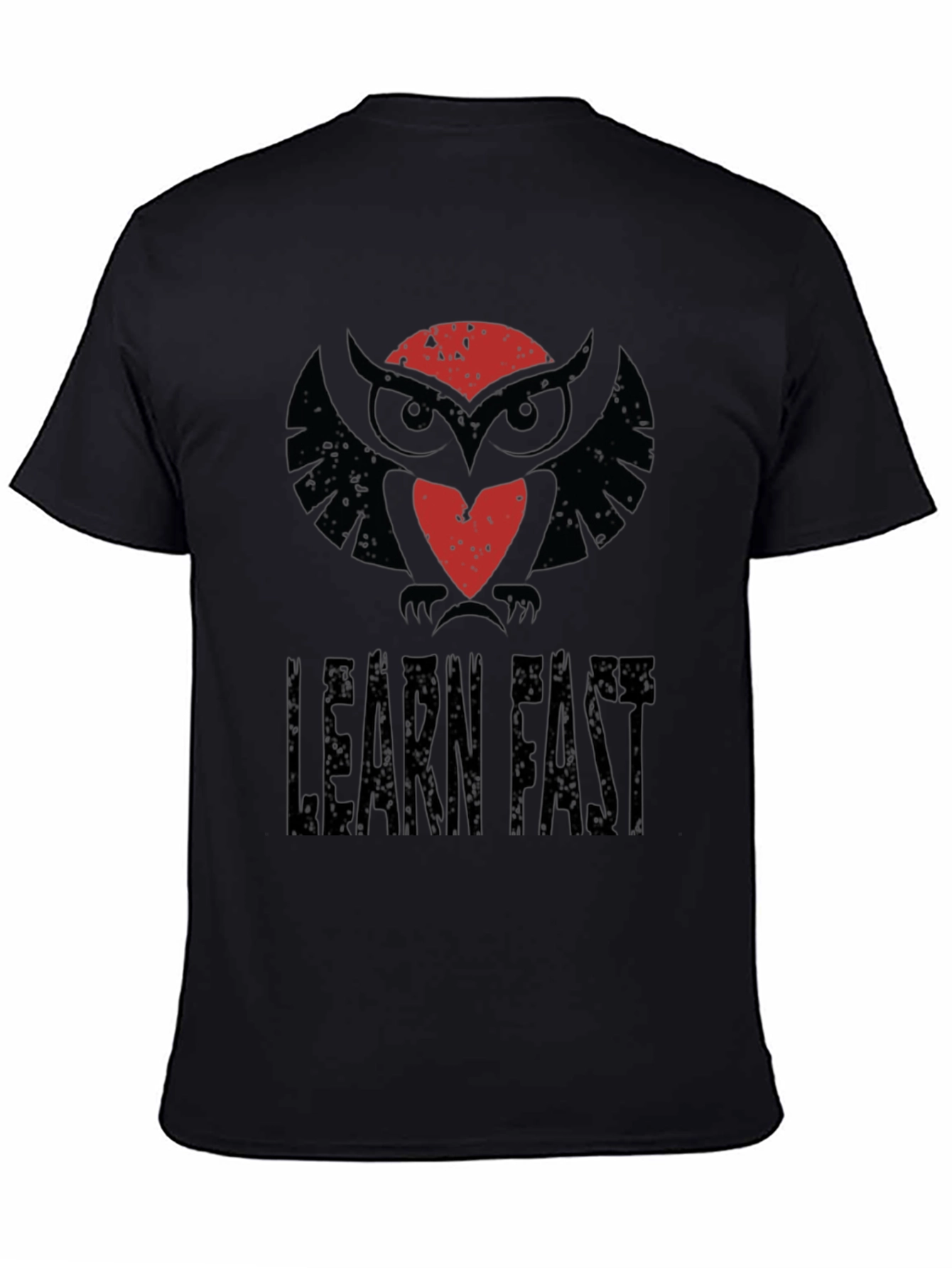 Learn Fast Owl Graphic Tee - Black Cotton T-Shirt
