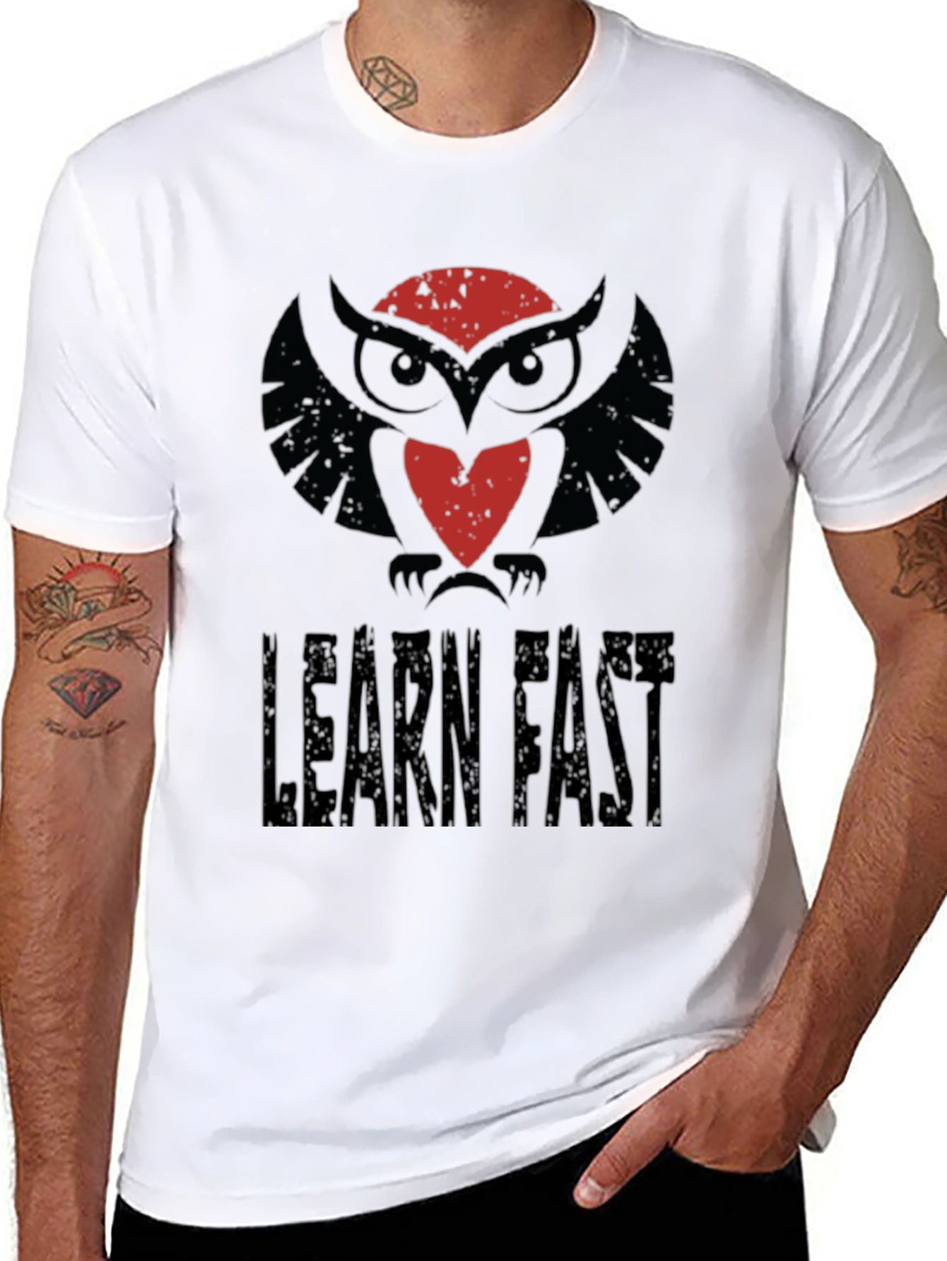 Learn Fast Owl Graphic Tee - Black Cotton T-Shirt