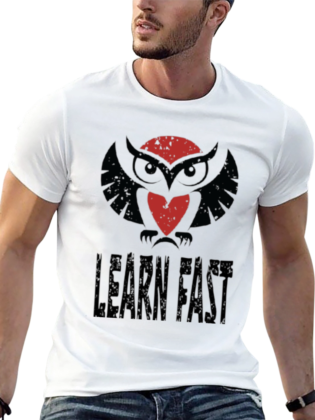 Learn Fast Owl Graphic Tee - Black Cotton T-Shirt
