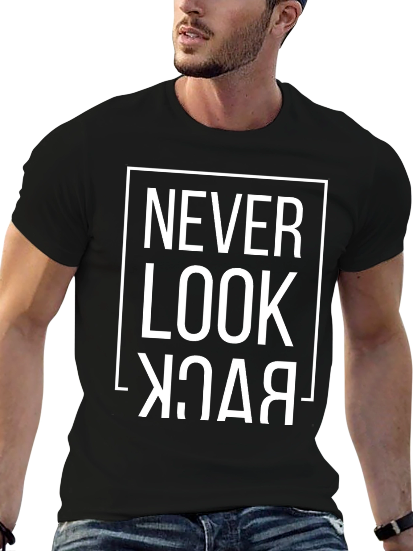 Never Look Back Graphic Tee - Mens Black T-Shirt