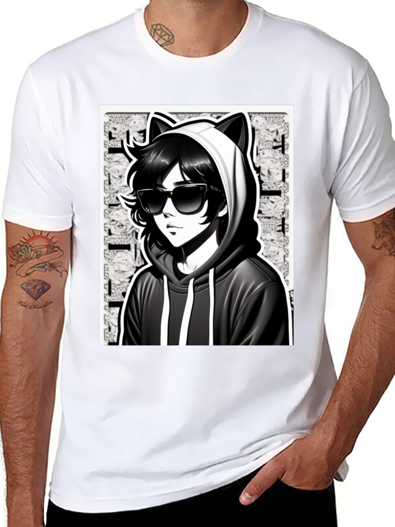 Anime Cat Hoodie Graphic T-Shirt