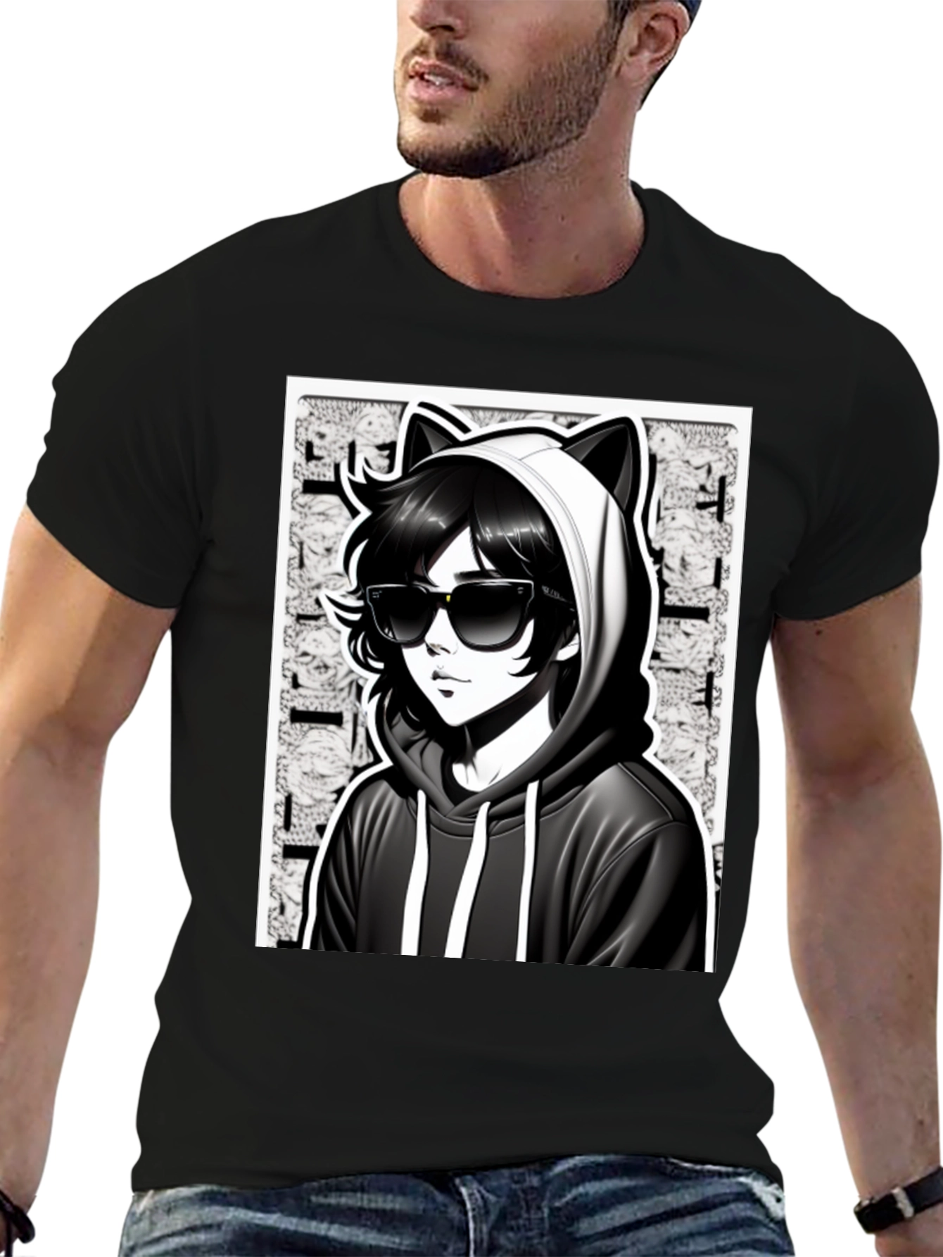 Anime Cat Hoodie Graphic T-Shirt