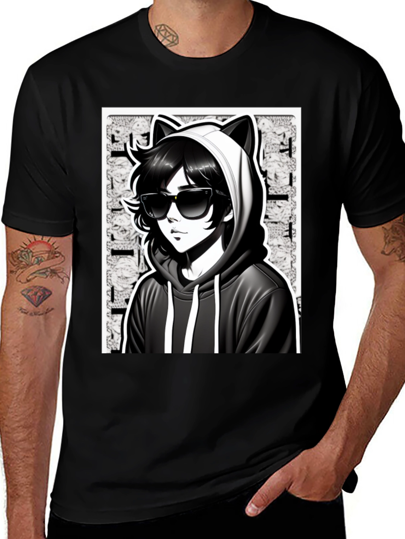 Anime Cat Hoodie Graphic T-Shirt