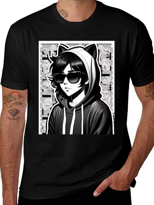Anime Cat Hoodie Graphic T-Shirt