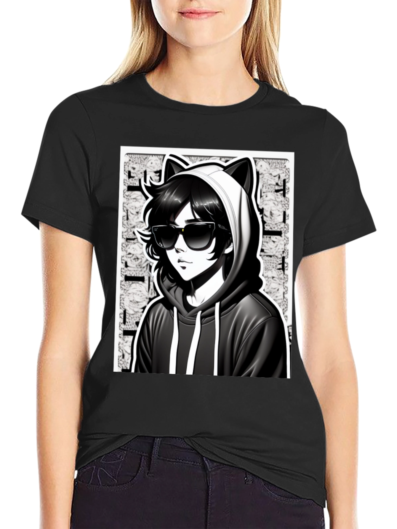 Anime Cat Hoodie Graphic T-Shirt
