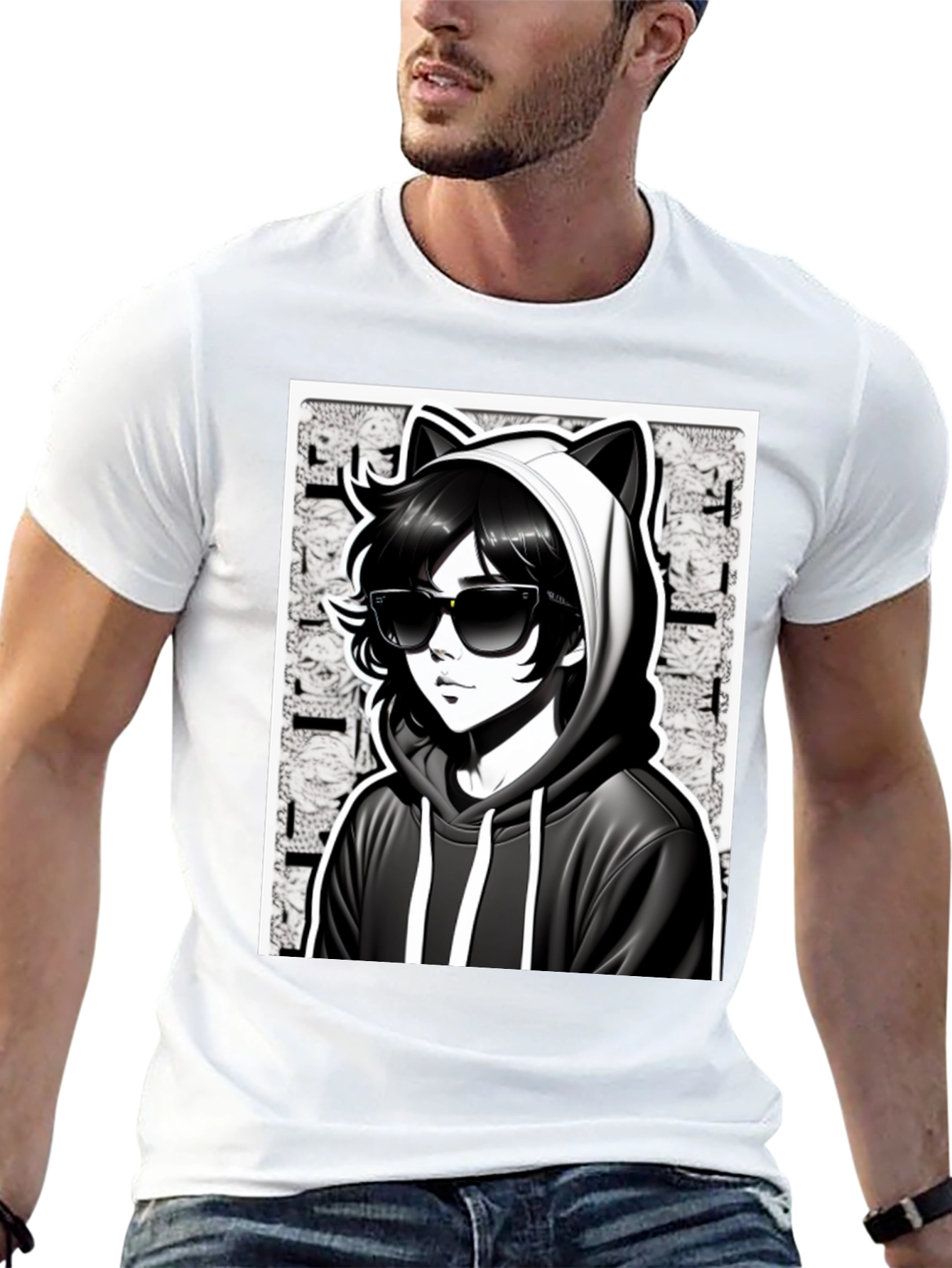Anime Cat Hoodie Graphic T-Shirt