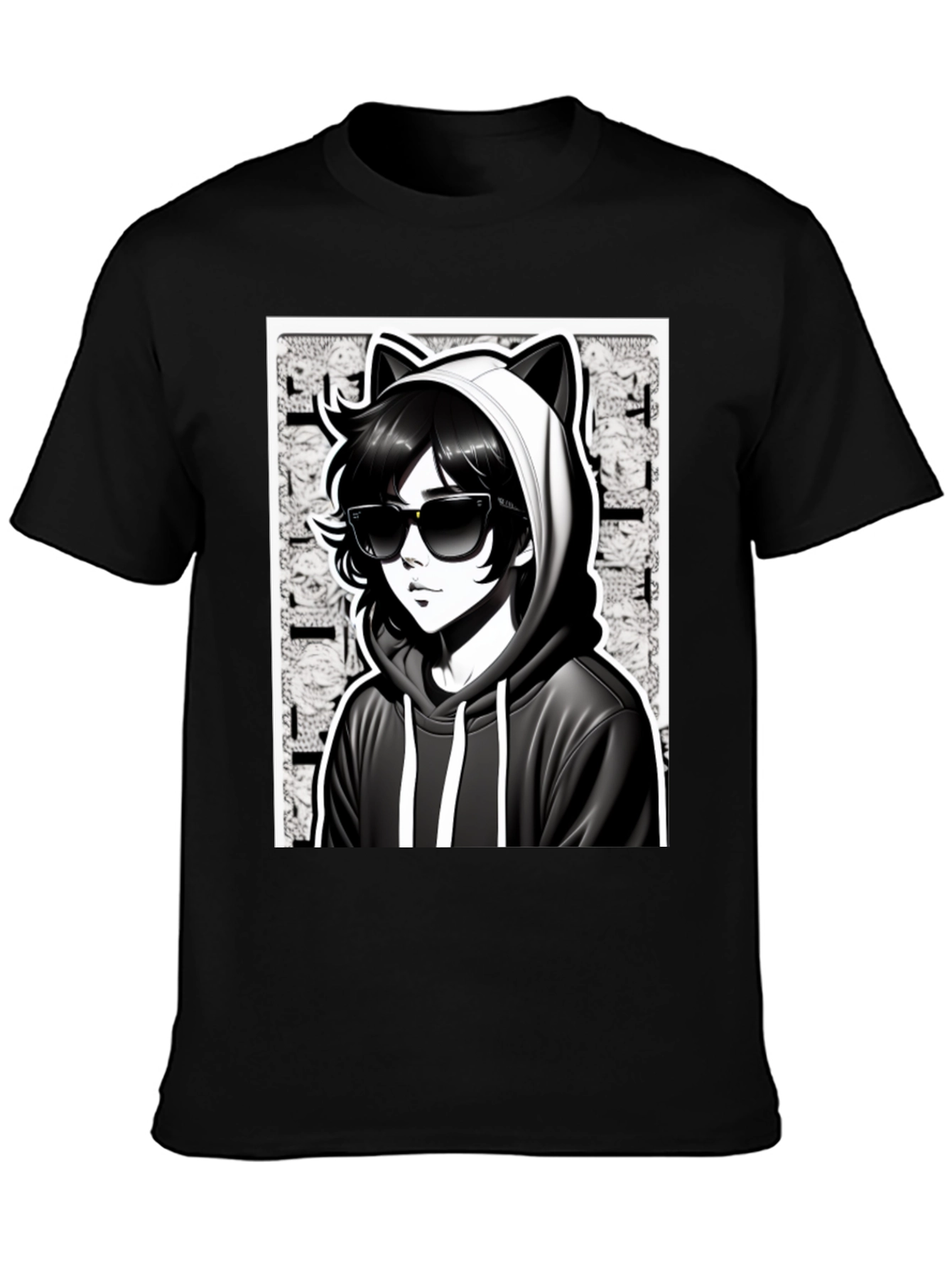 Anime Cat Hoodie Graphic T-Shirt