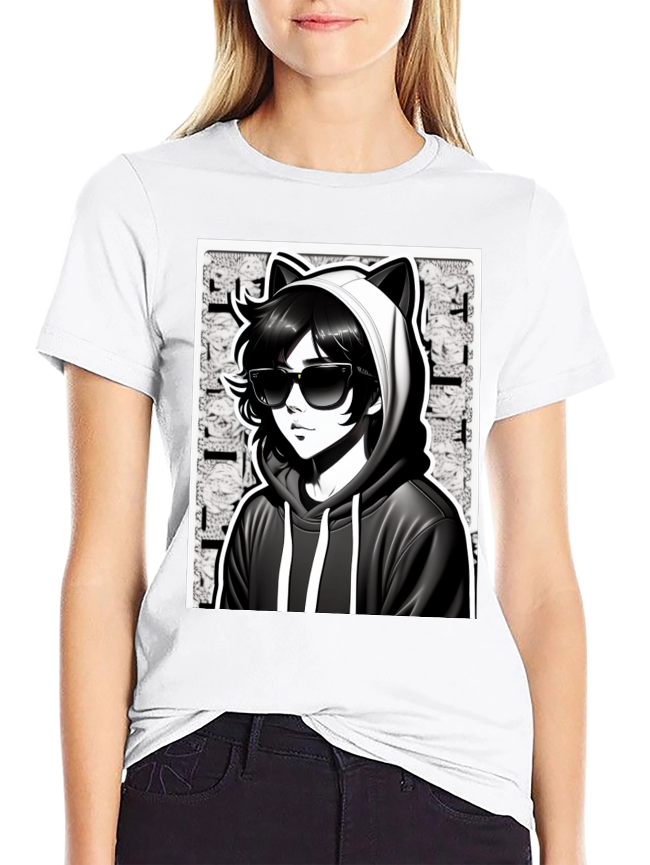 Anime Cat Hoodie Graphic T-Shirt