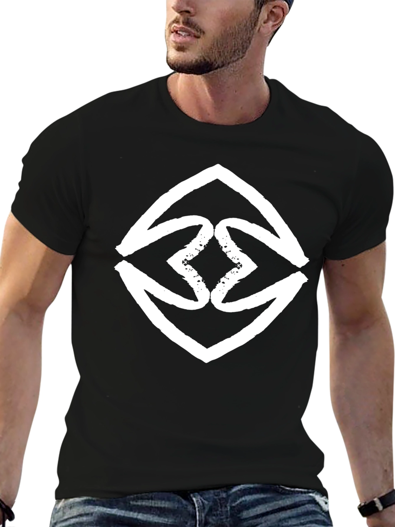 Bold Graphic Tee - Black with White Abstract Diamond