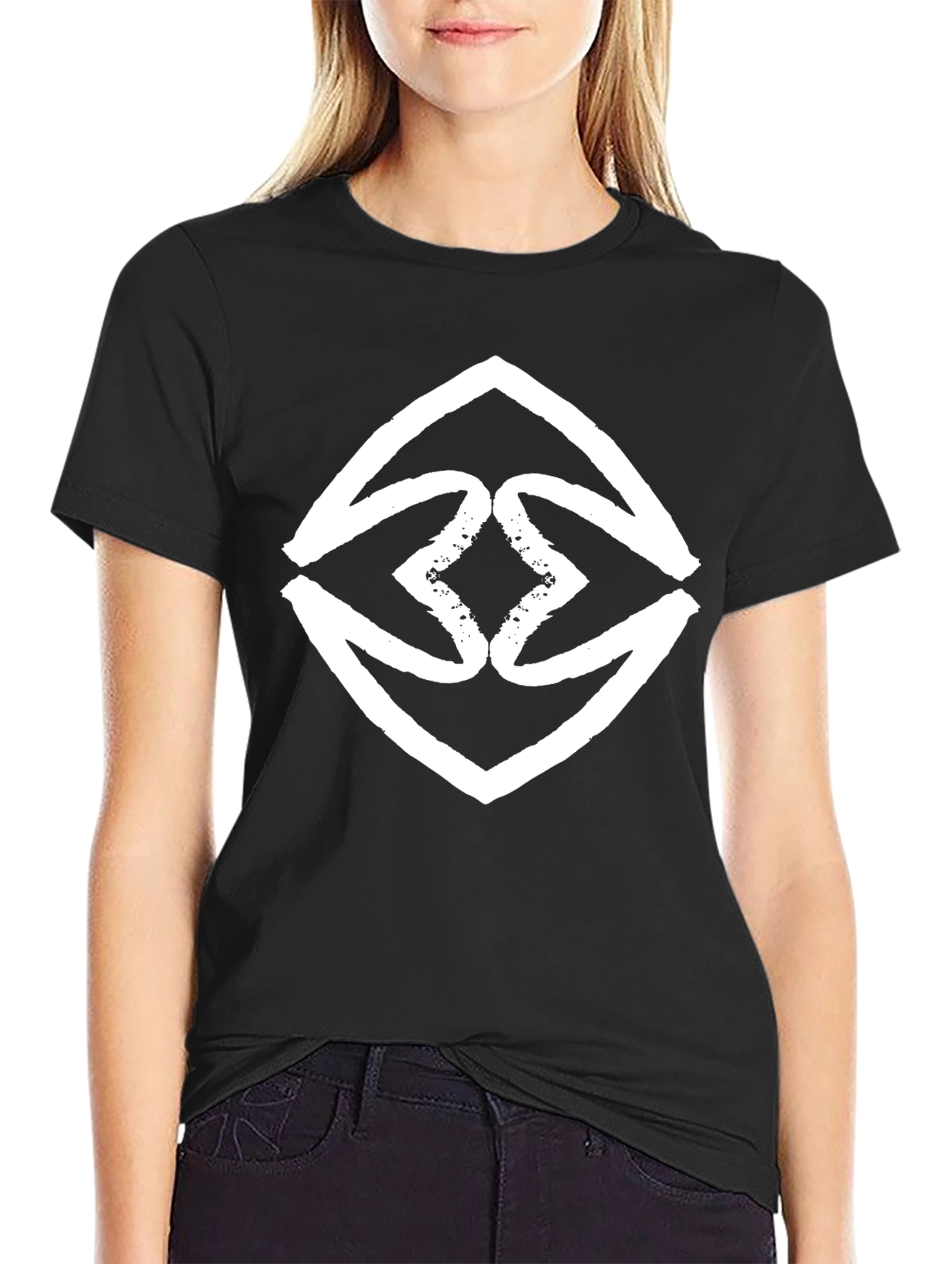 Bold Graphic Tee - Black with White Abstract Diamond