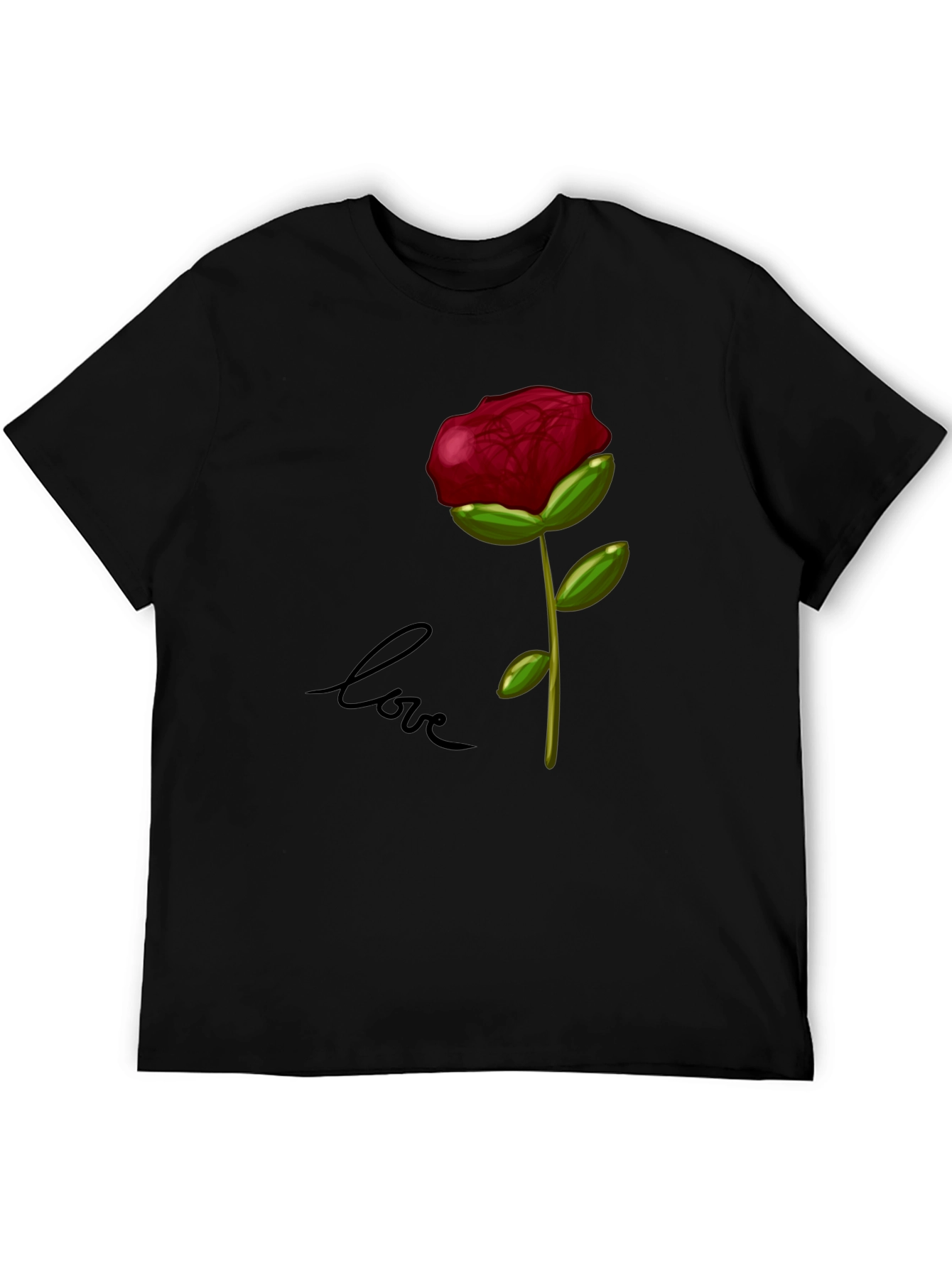 Rose Love Graphic T-Shirt - Stylish Black Tee