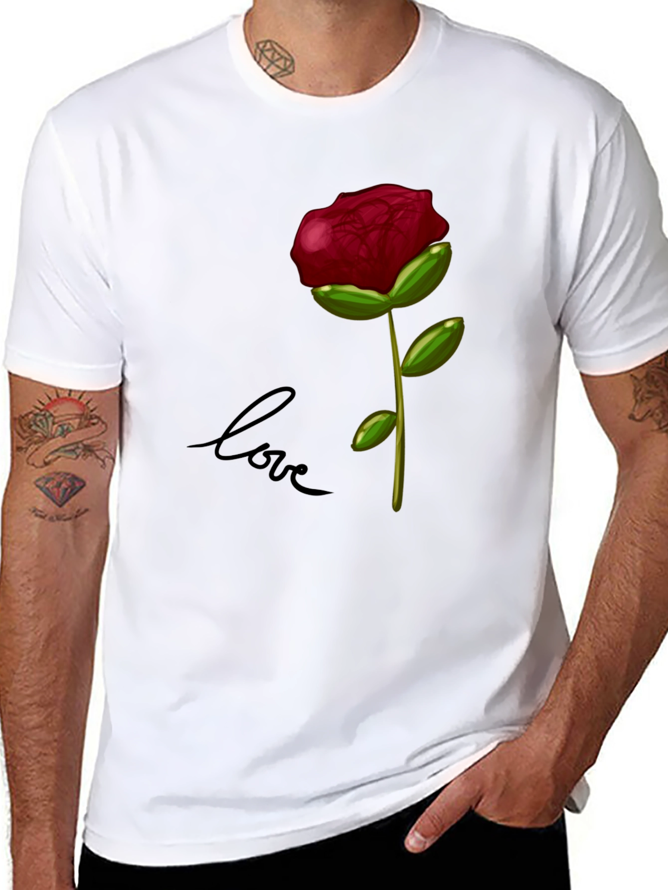 Rose Love Graphic T-Shirt - Stylish Black Tee