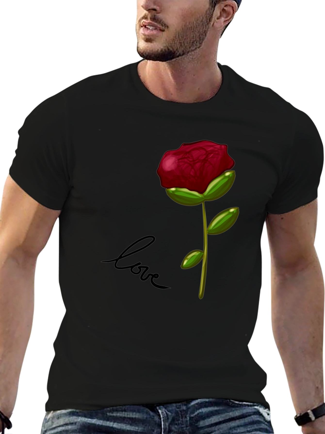 Rose Love Graphic T-Shirt - Stylish Black Tee