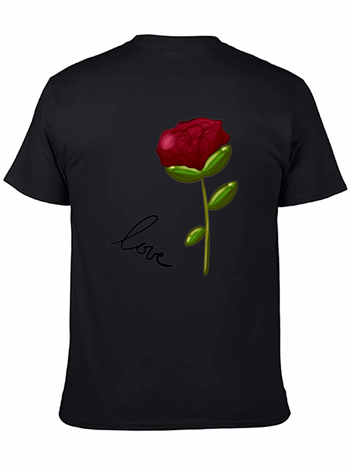 Rose Love Graphic T-Shirt - Stylish Black Tee