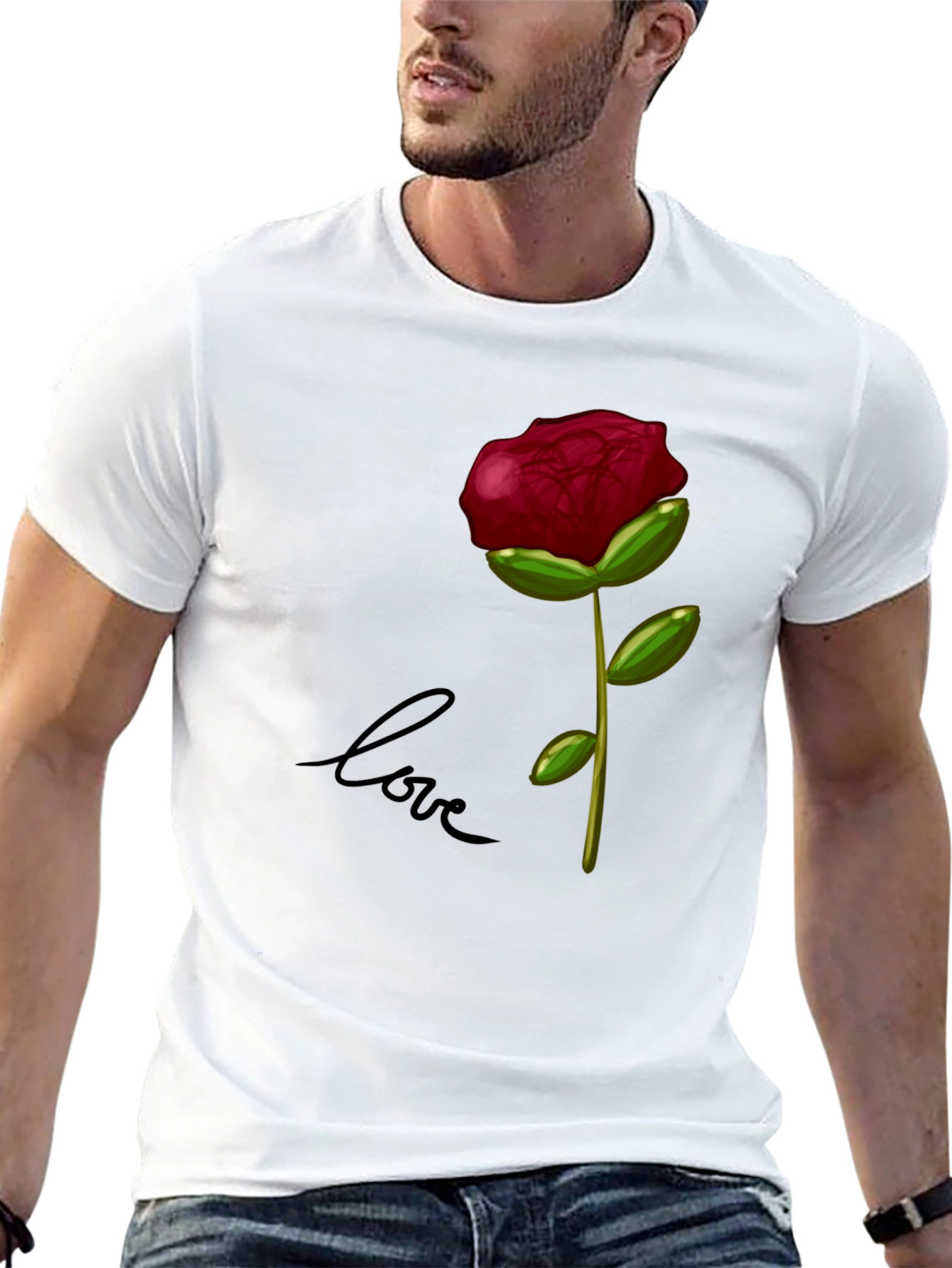 Rose Love Graphic T-Shirt - Stylish Black Tee