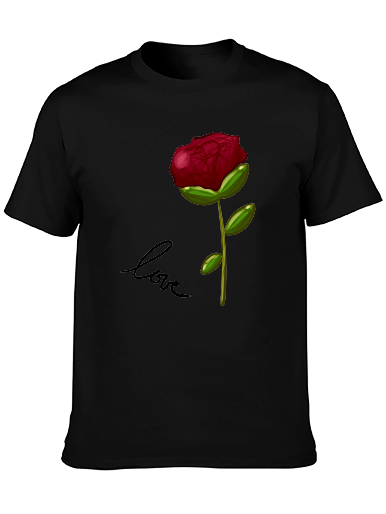 Rose Love Graphic T-Shirt - Stylish Black Tee