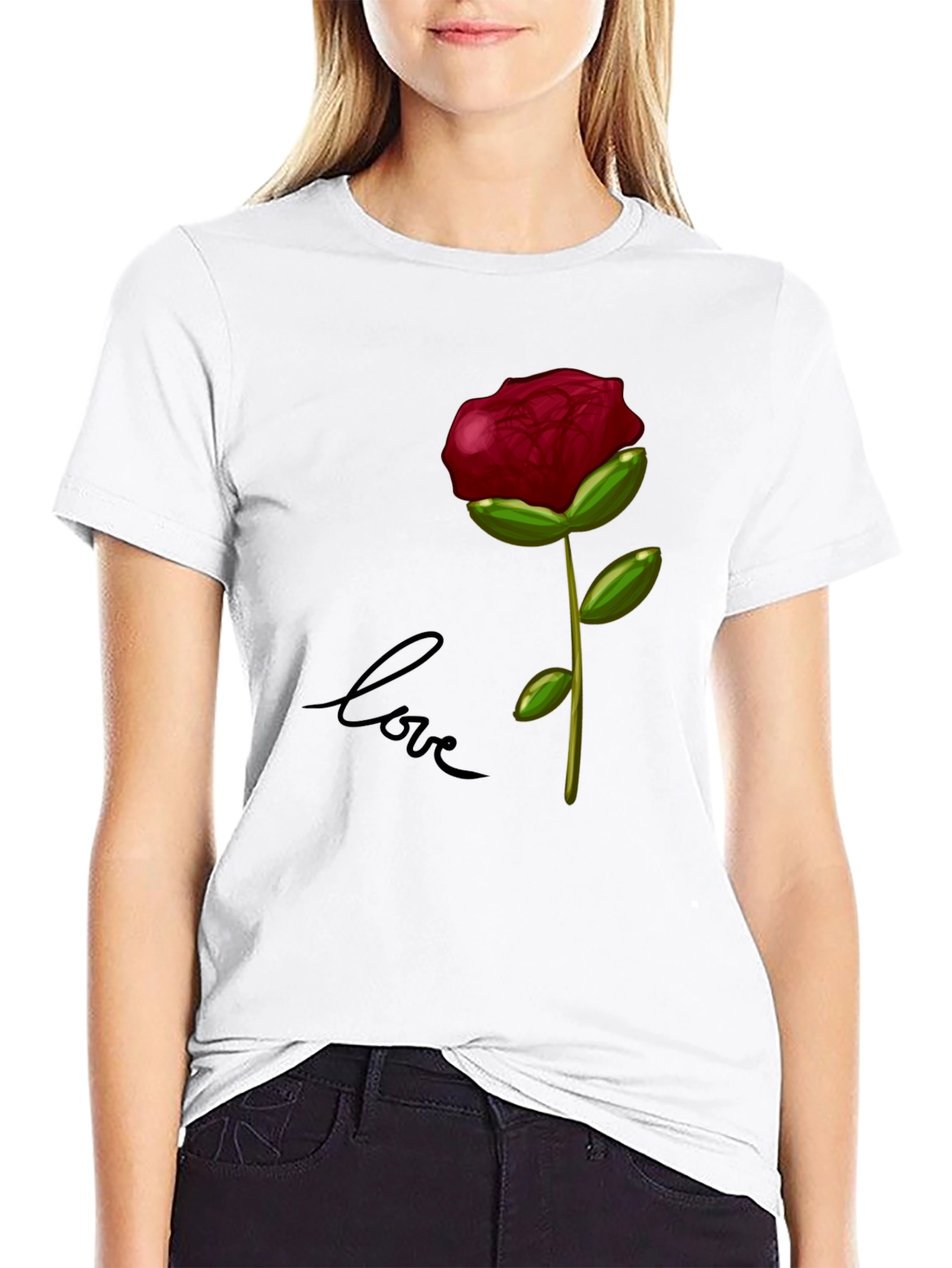 Rose Love Graphic T-Shirt - Stylish Black Tee