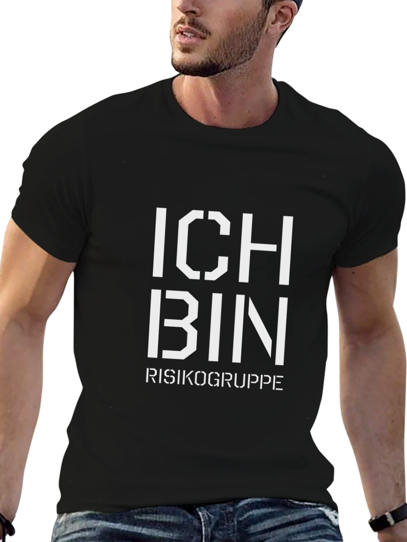 Ich Bin Risikogruppe Graphic Tee - Black Cotton T-Shirt