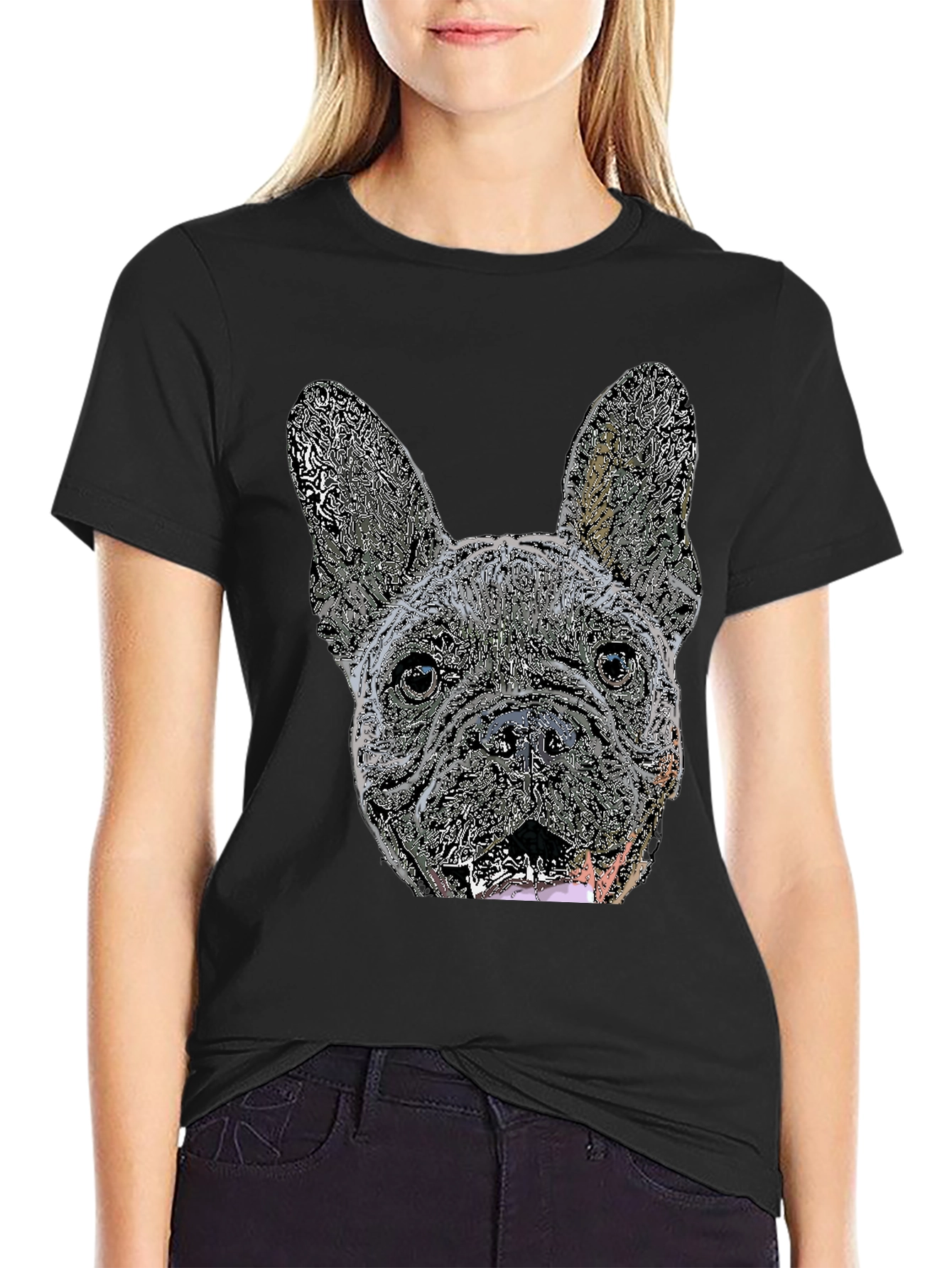 French Bulldog Graphic Tee - Black Cotton Blend