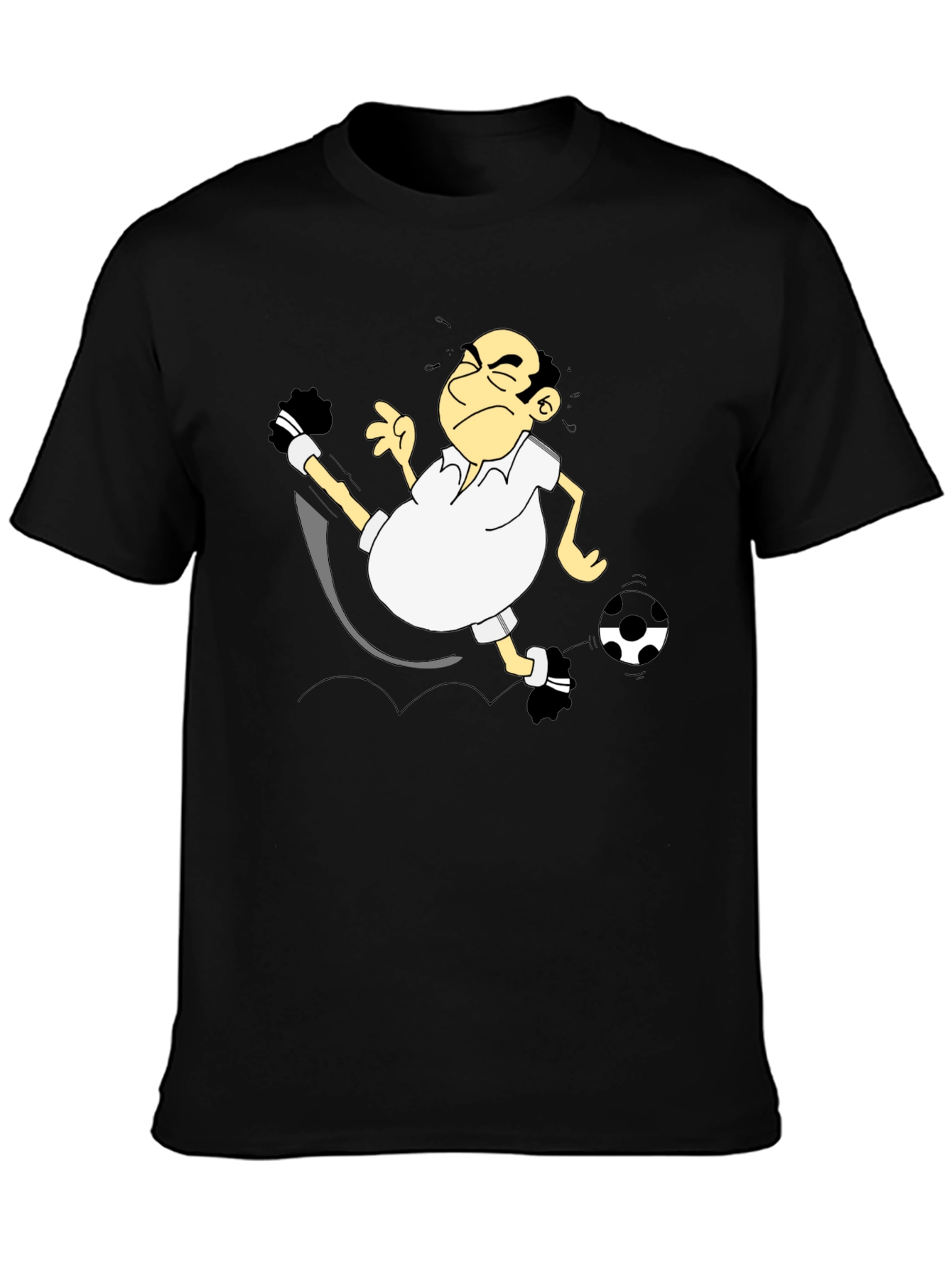 Funny Soccer Cartoon Black T-Shirt