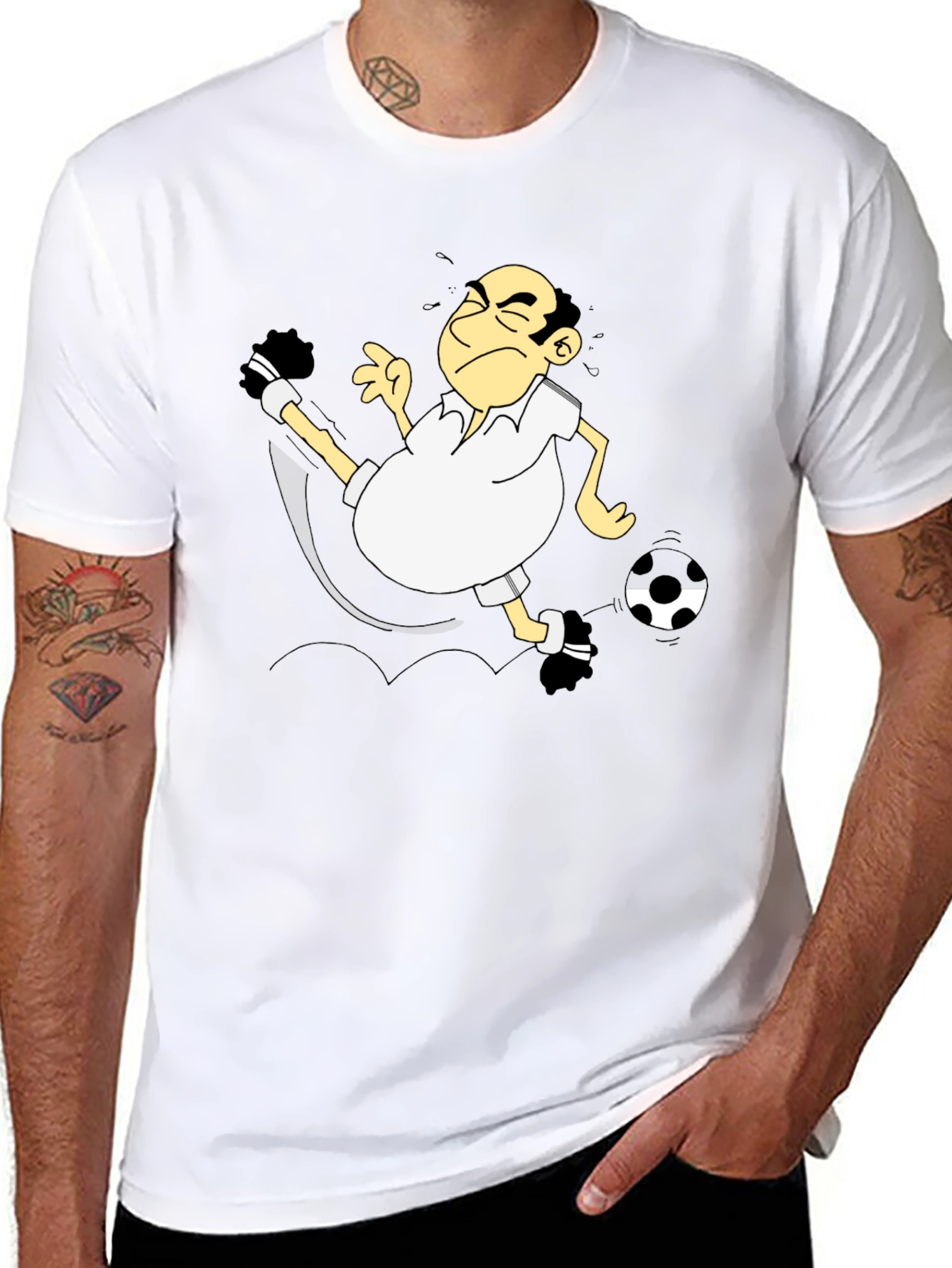 Funny Soccer Cartoon Black T-Shirt
