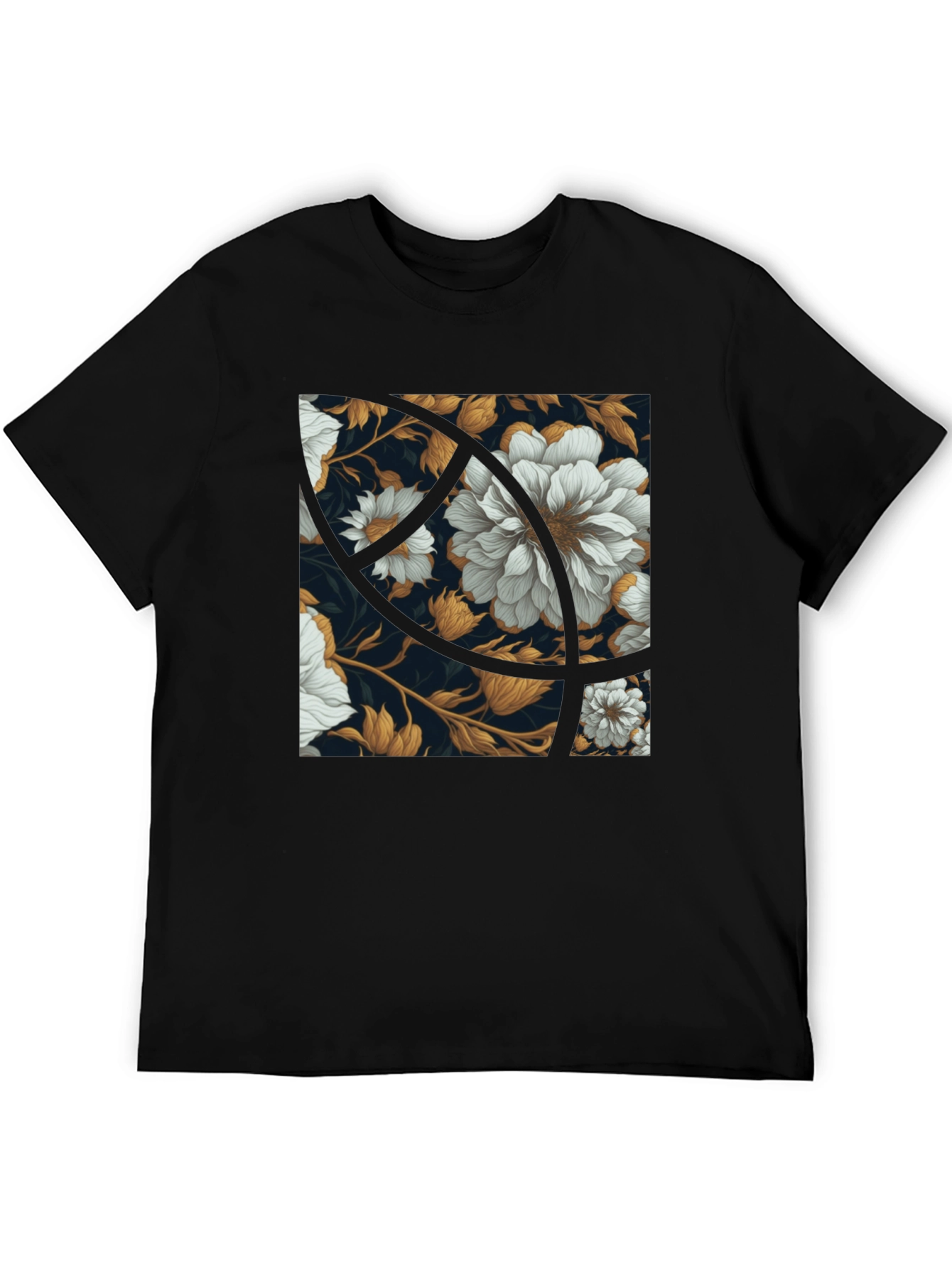 Floral Graphic Print Black Crew Neck Tee