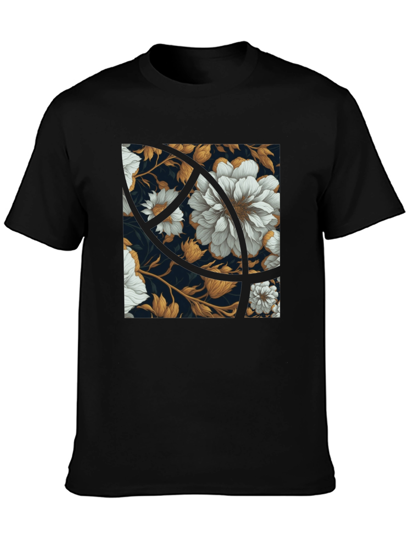 Floral Graphic Print Black Crew Neck Tee