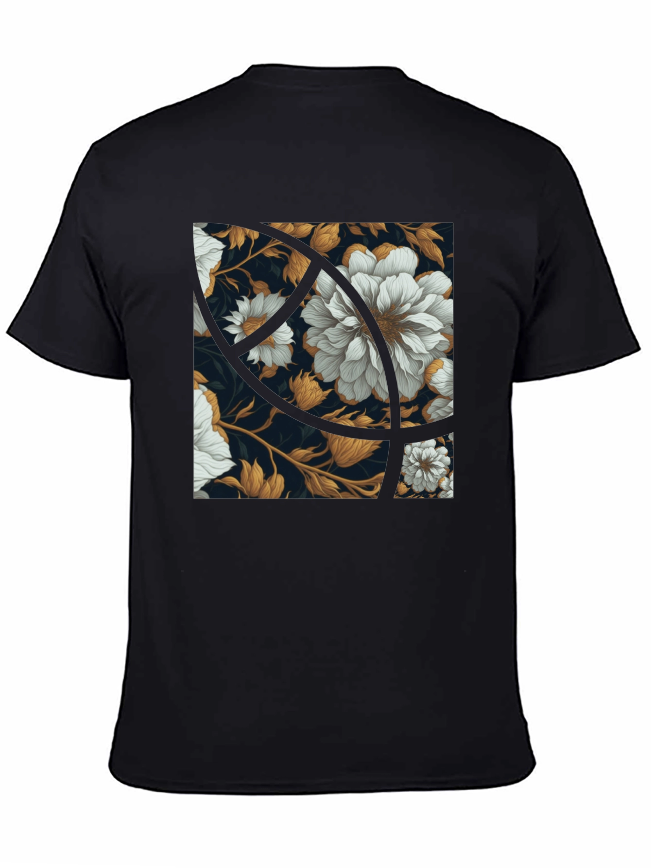 Floral Graphic Print Black Crew Neck Tee