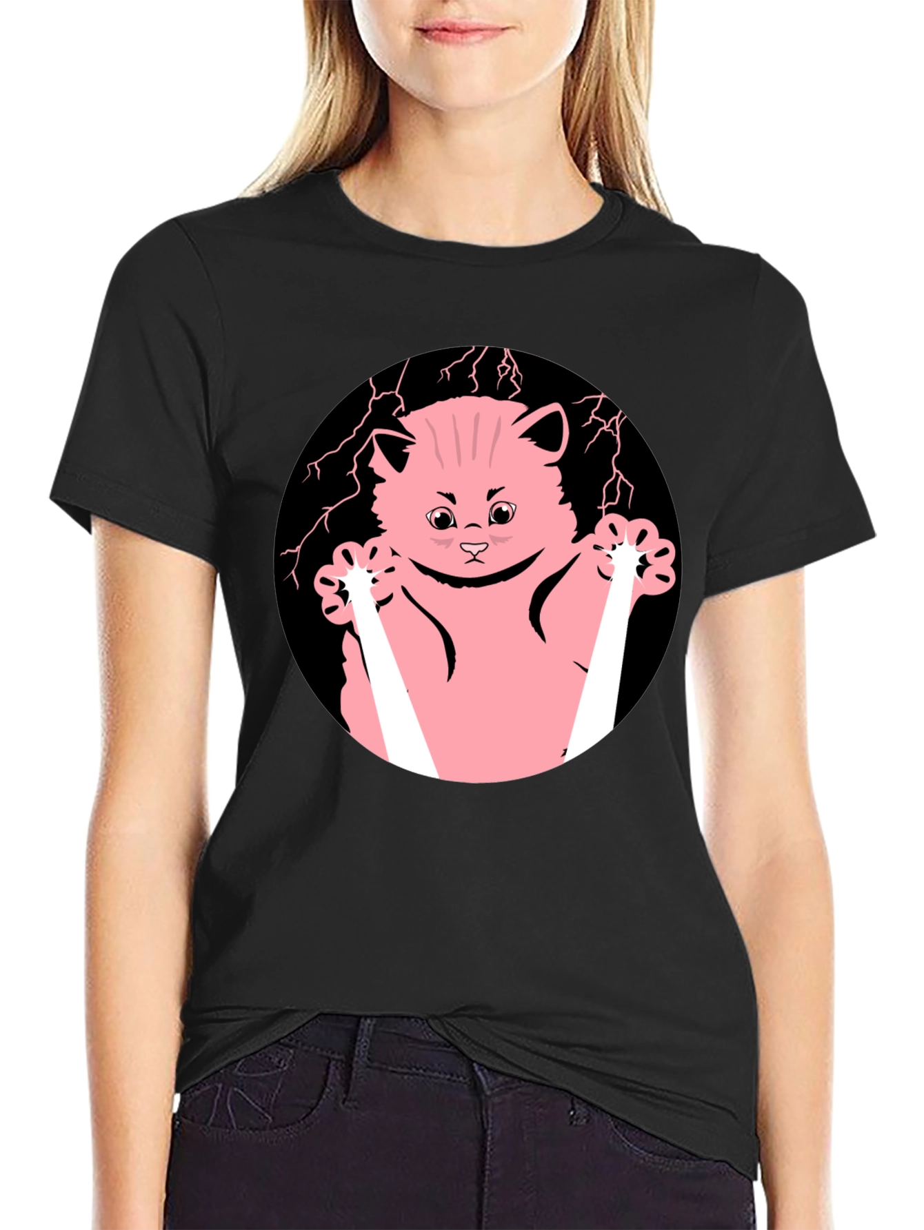 Cute Cartoon Cat T-Shirt - Black Cotton Tee